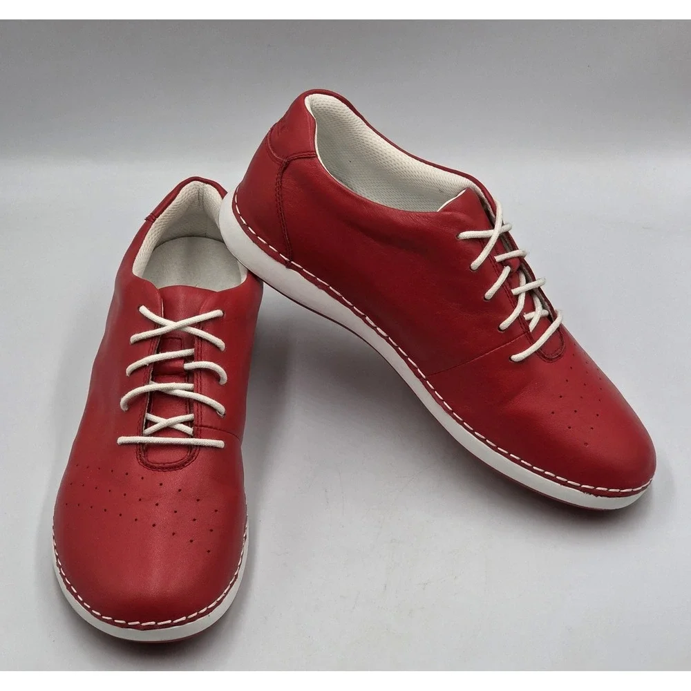 Alegria Essence ESS-623 Red Leather Slip Resistant Work Shoes Womens 8.5 EU 39